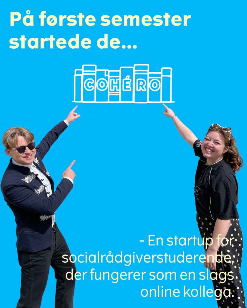 Sebastian og Julie peger op mod Cohéro logoet
